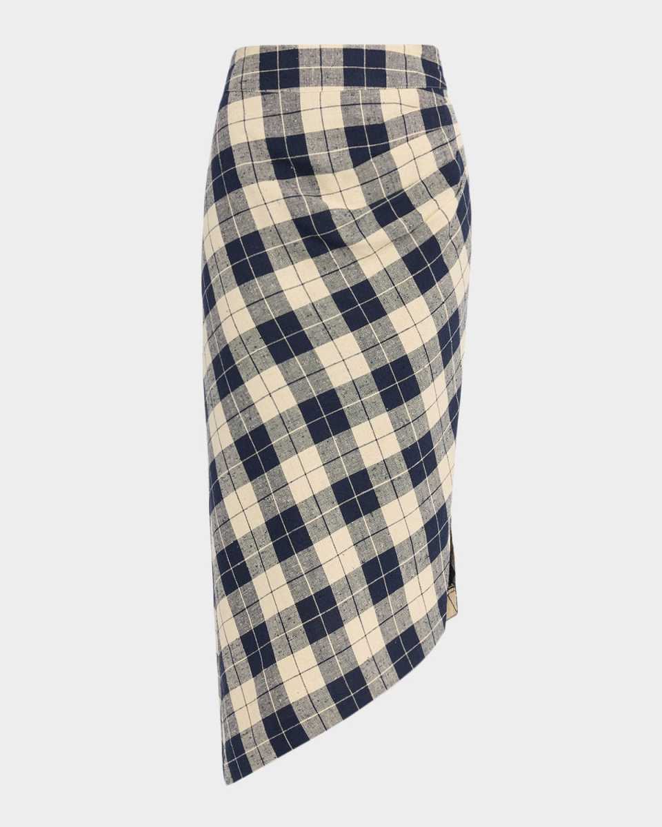 Plaid Asymmetrical Silk-Blend Skirt